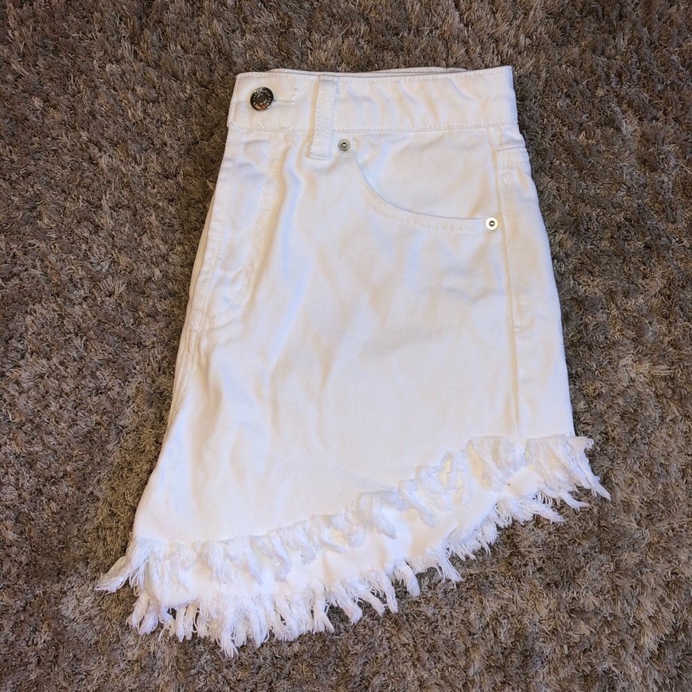 High Rise White Denim Shorts